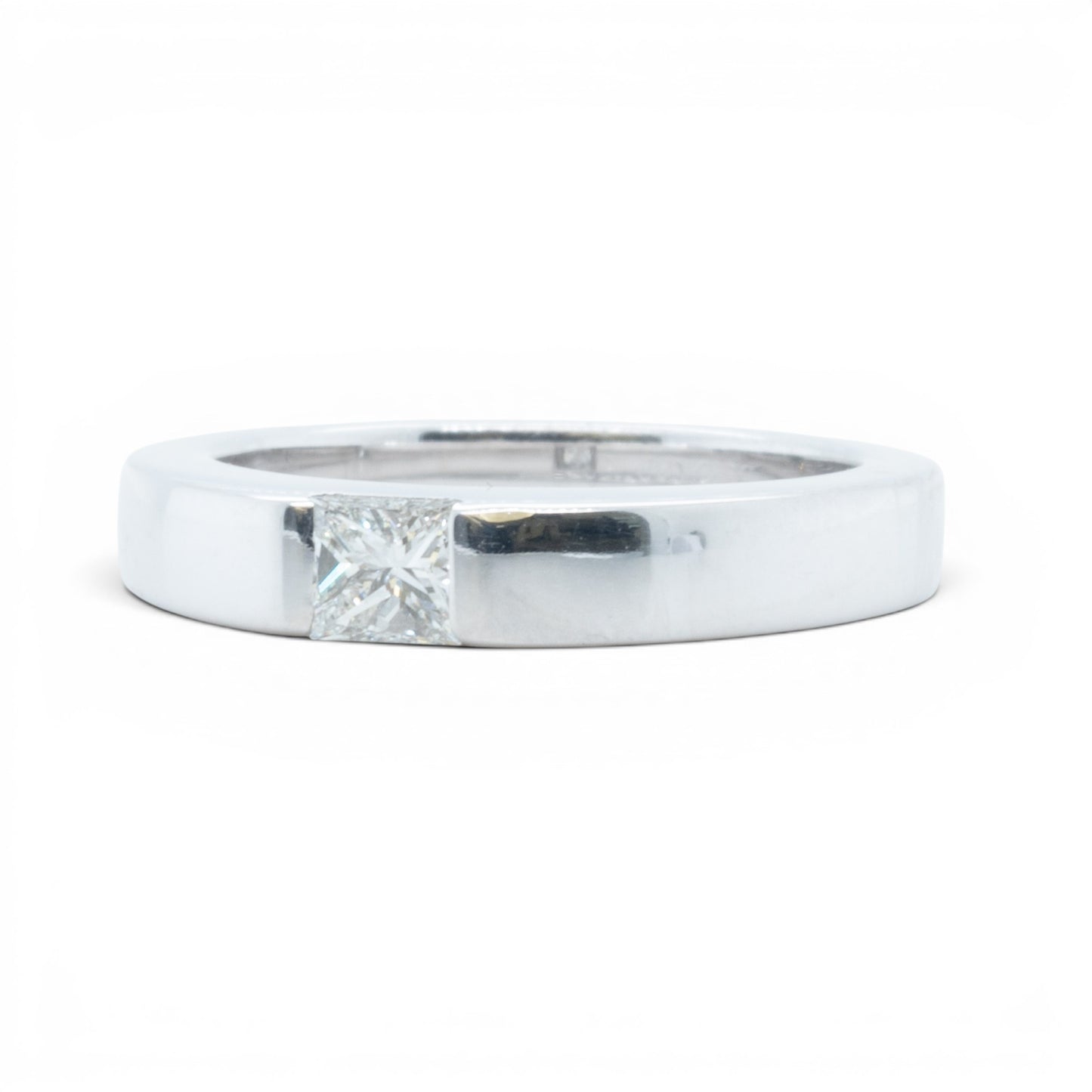 Cartier Tank 18k White Gold Princess Diamond Solitaire Ring 0.25ctw Size 4.25