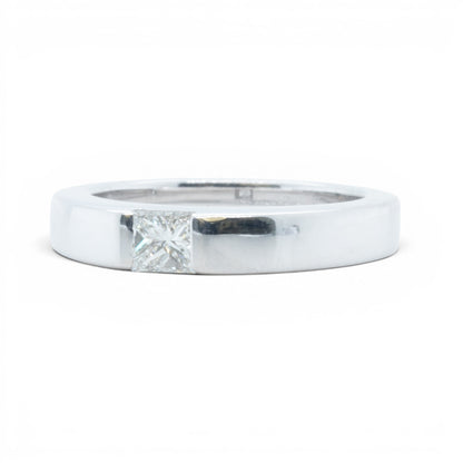 Cartier Tank 18k White Gold Princess Diamond Solitaire Ring 0.25ctw Size 4.25