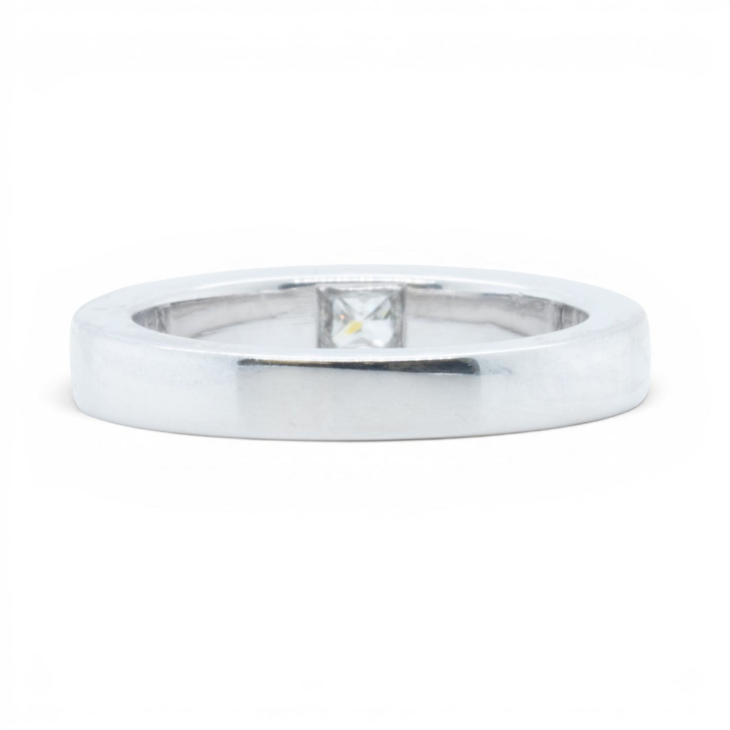 Cartier Tank 18k White Gold Princess Diamond Solitaire Ring 0.25ctw Size 4.25