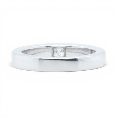 Cartier Tank 18k White Gold Princess Diamond Solitaire Ring 0.25ctw Size 4.25