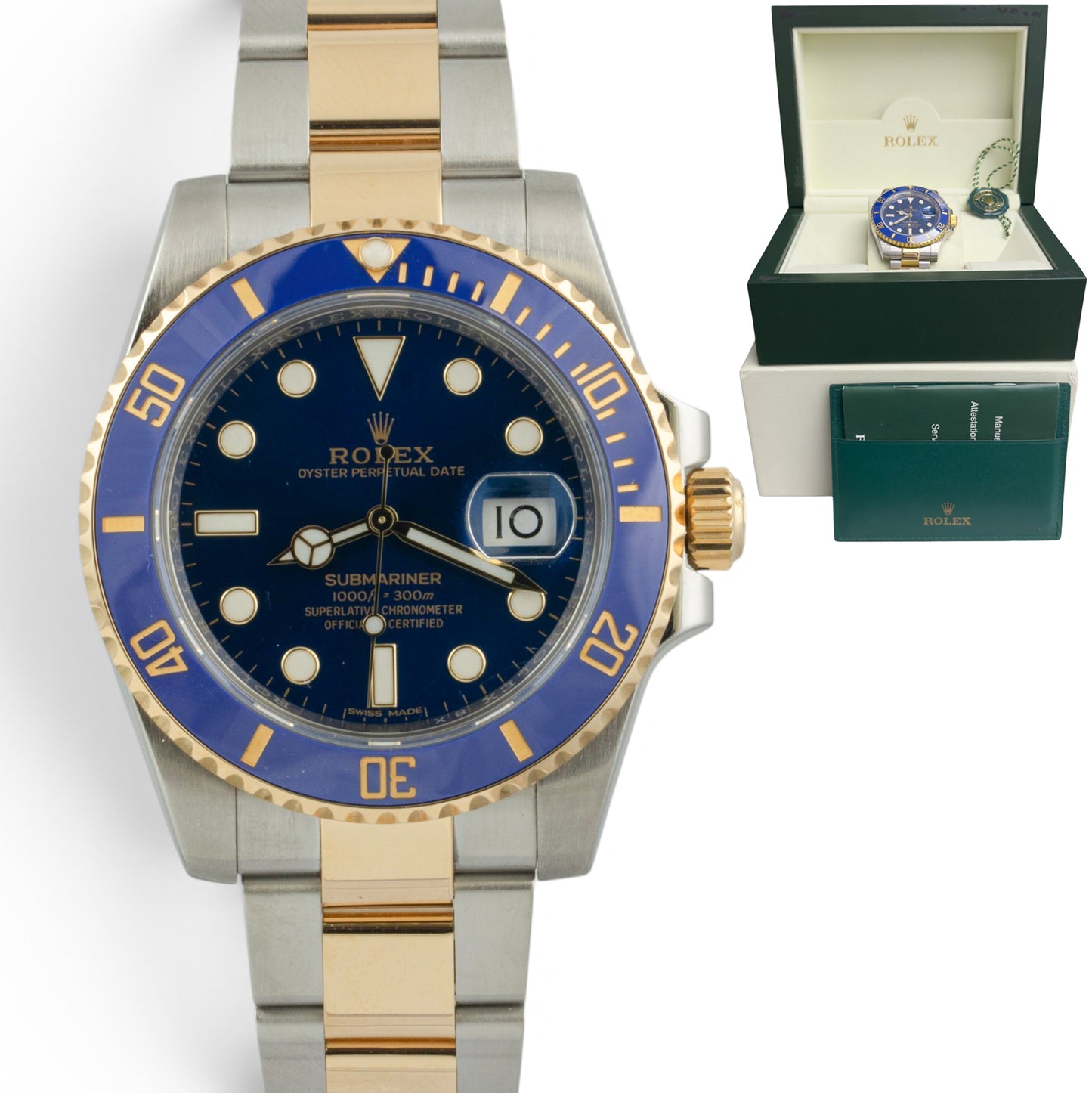Rolex Submariner 18k Gold & Stainless Steel Blue 40mm 116613 LB BOX + TAG