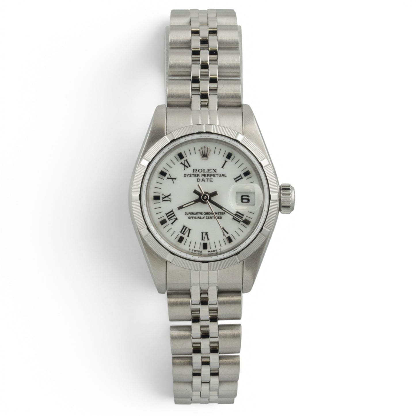 Rolex Datejust 69190 Stainless White Roman Engine Turned 26mm Ladies BOX + TAG