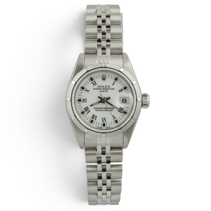 Rolex Datejust 69190 Stainless White Roman Engine Turned 26mm Ladies BOX + TAG