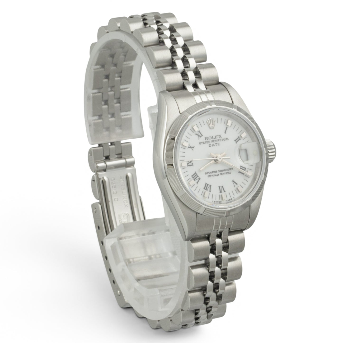 Rolex Datejust 69190 Stainless White Roman Engine Turned 26mm Ladies BOX + TAG