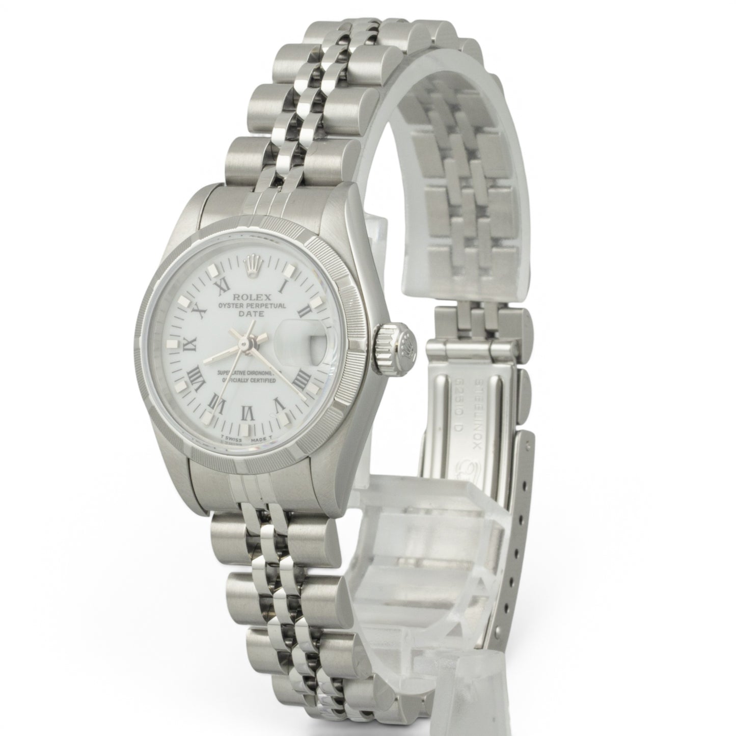 Rolex Datejust 69190 Stainless White Roman Engine Turned 26mm Ladies BOX + TAG