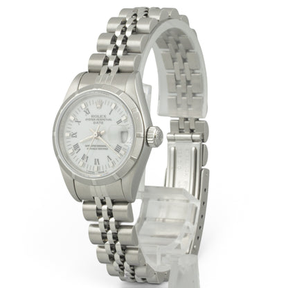 Rolex Datejust 69190 Stainless White Roman Engine Turned 26mm Ladies BOX + TAG