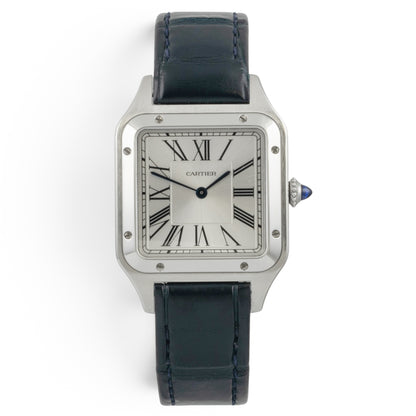 Cartier Santos Dumont 4240 WSSA0085 Steel Silver Roman Blue Strap BOX + PAPERS