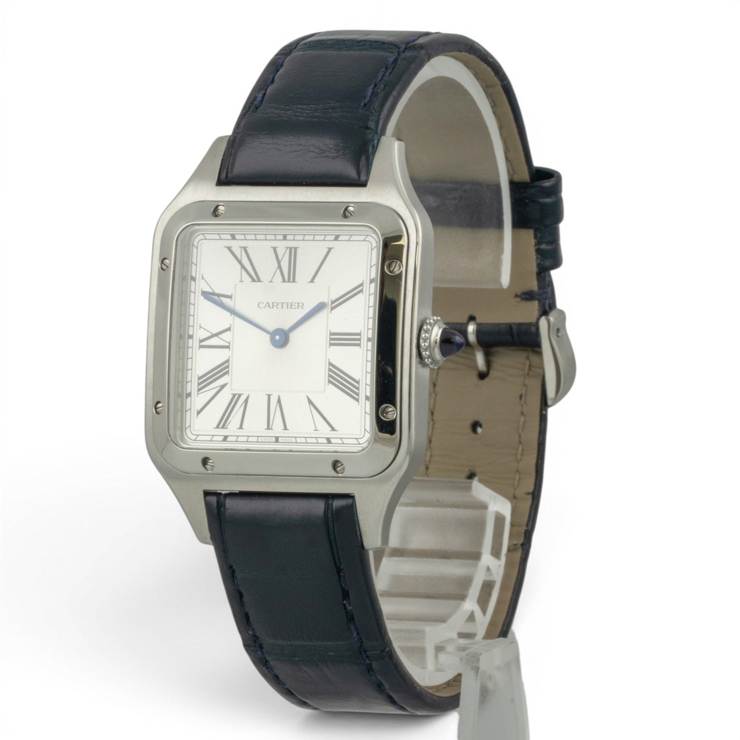 Cartier Santos Dumont 4240 WSSA0085 Steel Silver Roman Blue Strap BOX + PAPERS