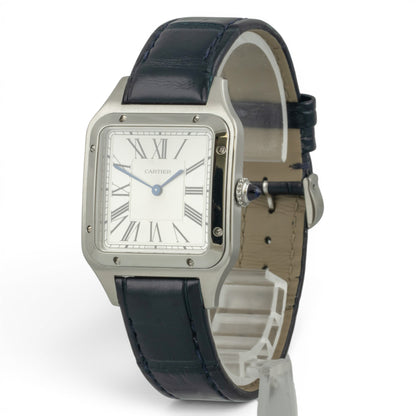 Cartier Santos Dumont 4240 WSSA0085 Steel Silver Roman Blue Strap BOX + PAPERS
