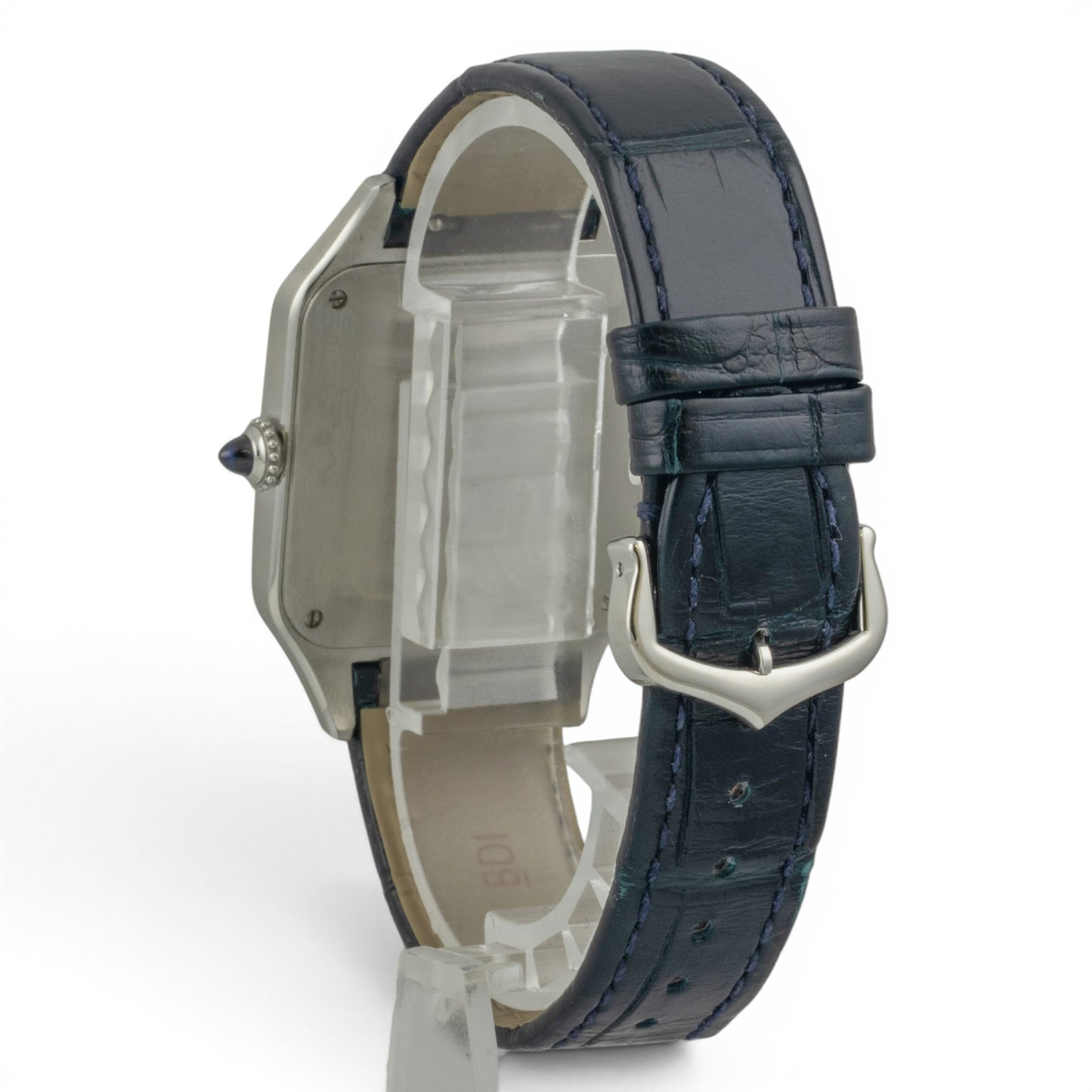 Cartier Santos Dumont 4240 WSSA0085 Steel Silver Roman Blue Strap BOX + PAPERS