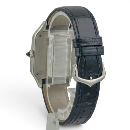 Cartier Santos Dumont 4240 WSSA0085 Steel Silver Roman Blue Strap BOX + PAPERS