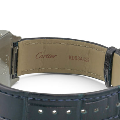 Cartier Santos Dumont 4240 WSSA0085 Steel Silver Roman Blue Strap BOX + PAPERS