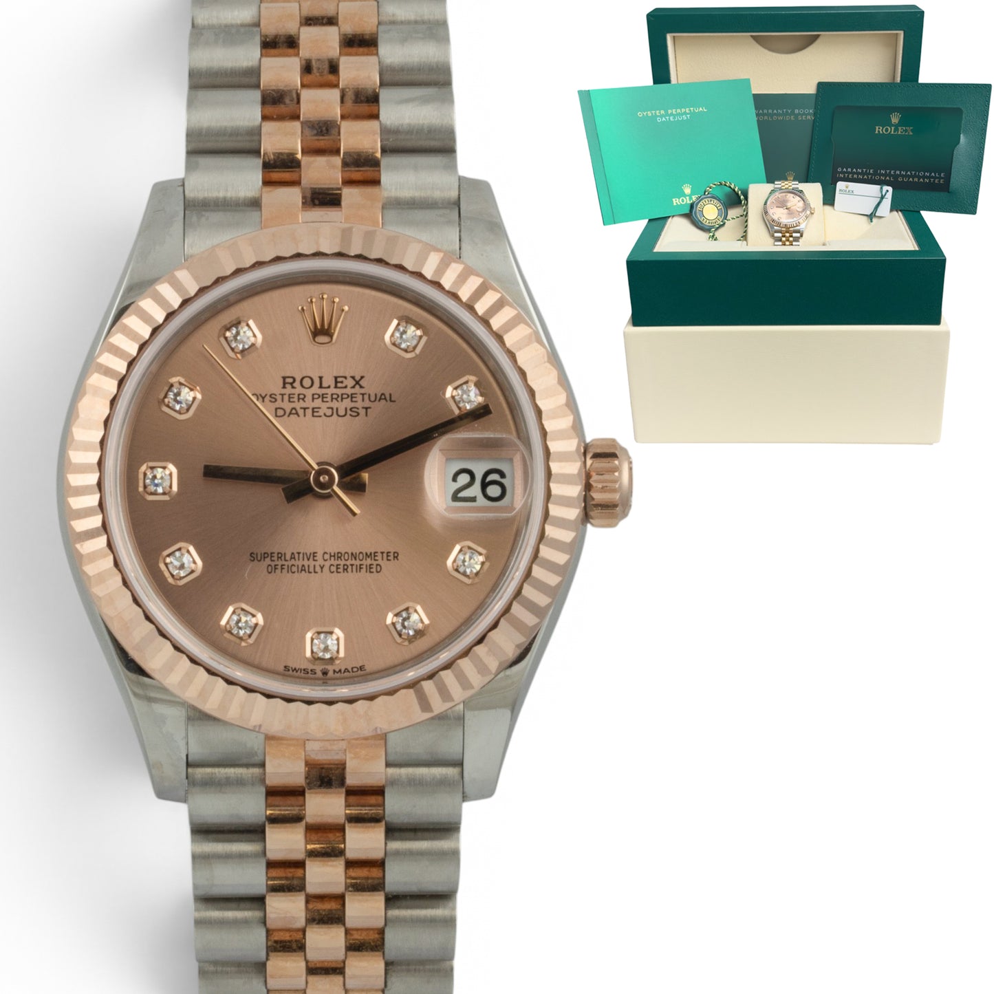 NEW Ladies Rolex DateJust MidSize 31mm ROSE DIAMOND Jubilee 278271 BOX + PAPERS