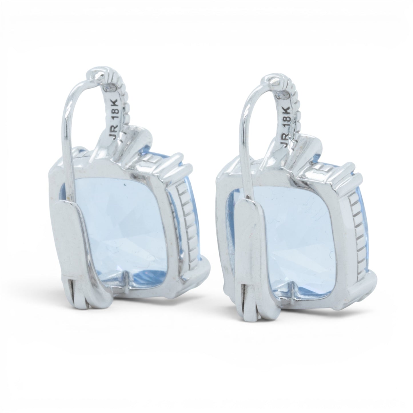 Judith Ripka 18k White Gold Cushion Blue Quartz Diamond Drop Earrings 10.1g