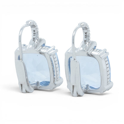 Judith Ripka 18k White Gold Cushion Blue Quartz Diamond Drop Earrings 10.1g
