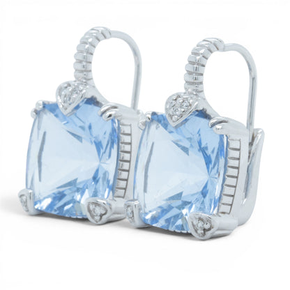 Judith Ripka 18k White Gold Cushion Blue Quartz Diamond Drop Earrings 10.1g