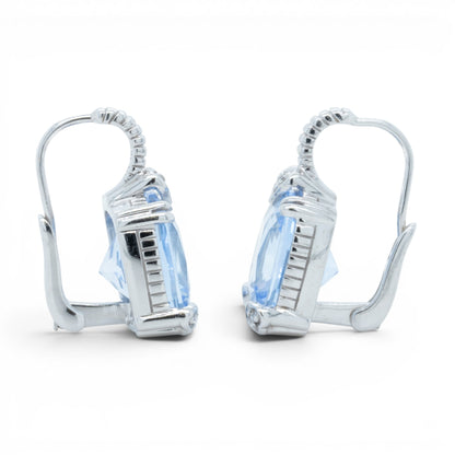 Judith Ripka 18k White Gold Cushion Blue Quartz Diamond Drop Earrings 10.1g