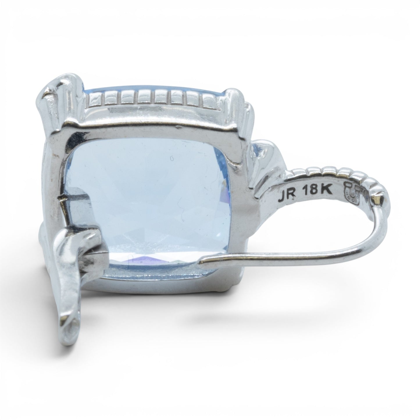 Judith Ripka 18k White Gold Cushion Blue Quartz Diamond Drop Earrings 10.1g