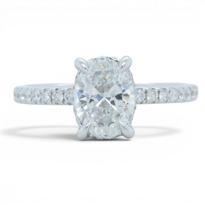 18k White Gold GIA 1.22ct F VS2 Oval Diamond Engagement Ring W/ Accents 0.30ctw