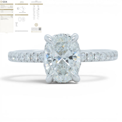 18k White Gold GIA 1.22ct F VS2 Oval Diamond Engagement Ring W/ Accents 0.30ctw