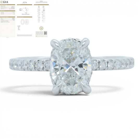18k White Gold GIA 1.22ct F VS2 Oval Diamond Engagement Ring W/ Accents 0.30ctw