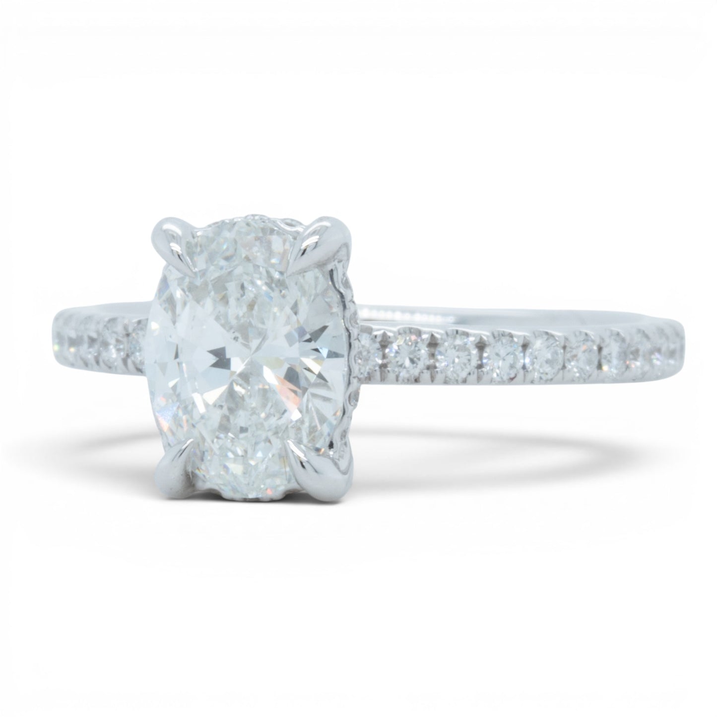18k White Gold GIA 1.22ct F VS2 Oval Diamond Engagement Ring W/ Accents 0.30ctw