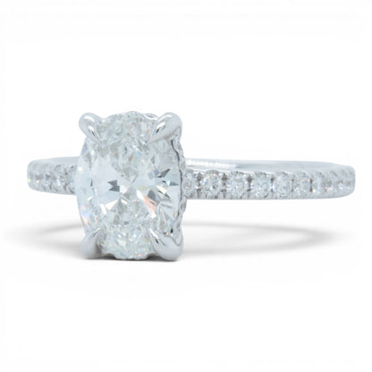 18k White Gold GIA 1.22ct F VS2 Oval Diamond Engagement Ring W/ Accents 0.30ctw