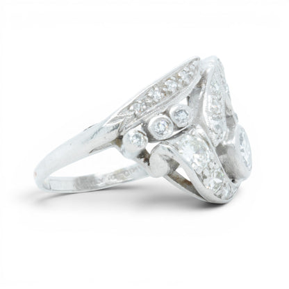 Antique Platinum 900 Old Mine Diamond Floral Ring 1.00ctw H SI1 Size 5.5