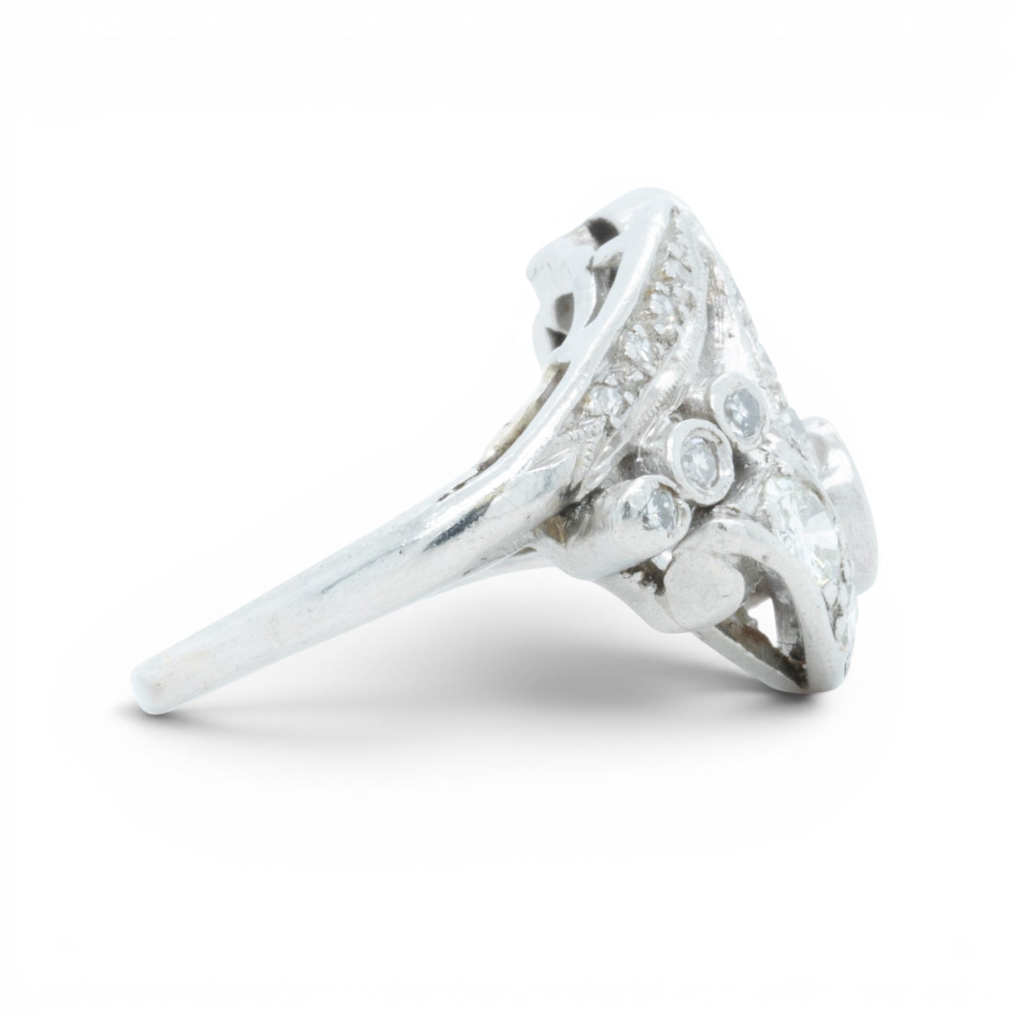 Antique Platinum 900 Old Mine Diamond Floral Ring 1.00ctw H SI1 Size 5.5