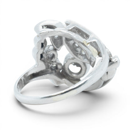 Antique Platinum 900 Old Mine Diamond Floral Ring 1.00ctw H SI1 Size 5.5