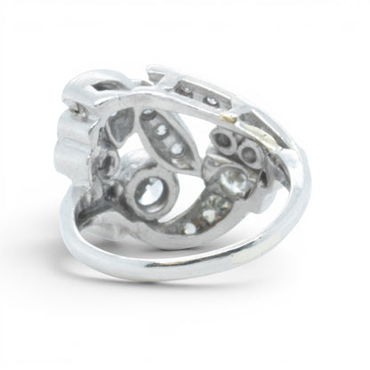 Antique Platinum 900 Old Mine Diamond Floral Ring 1.00ctw H SI1 Size 5.5