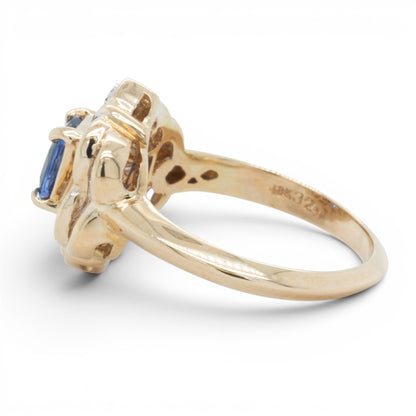 18k Yellow Gold Cushion Blue Stone & Baguette Diamond 0.46ctw G SI1 Ring Size 8