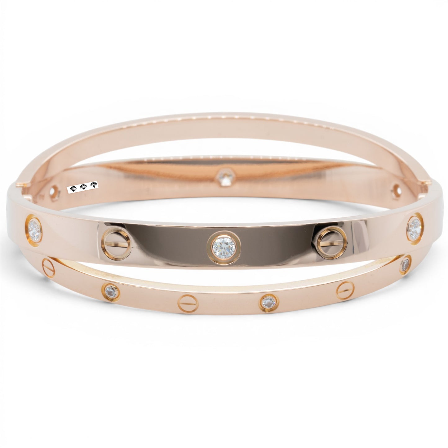 Cartier DOUBLE Love Bracelet 12 DIAMOND 18k Rose Gold Size 16 BAG BOX & RECEIPT