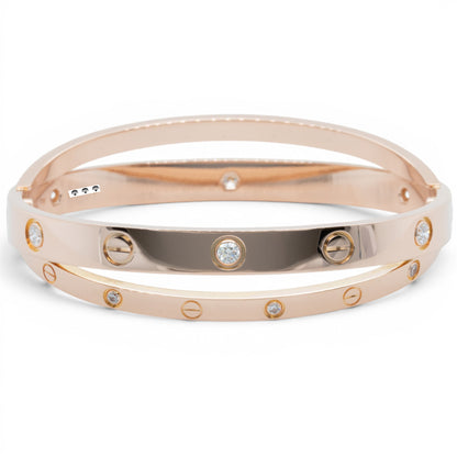 Cartier DOUBLE Love Bracelet 12 DIAMOND 18k Rose Gold Size 16 BAG BOX & RECEIPT
