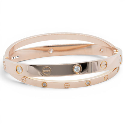 Cartier DOUBLE Love Bracelet 12 DIAMOND 18k Rose Gold Size 16 BAG BOX & RECEIPT