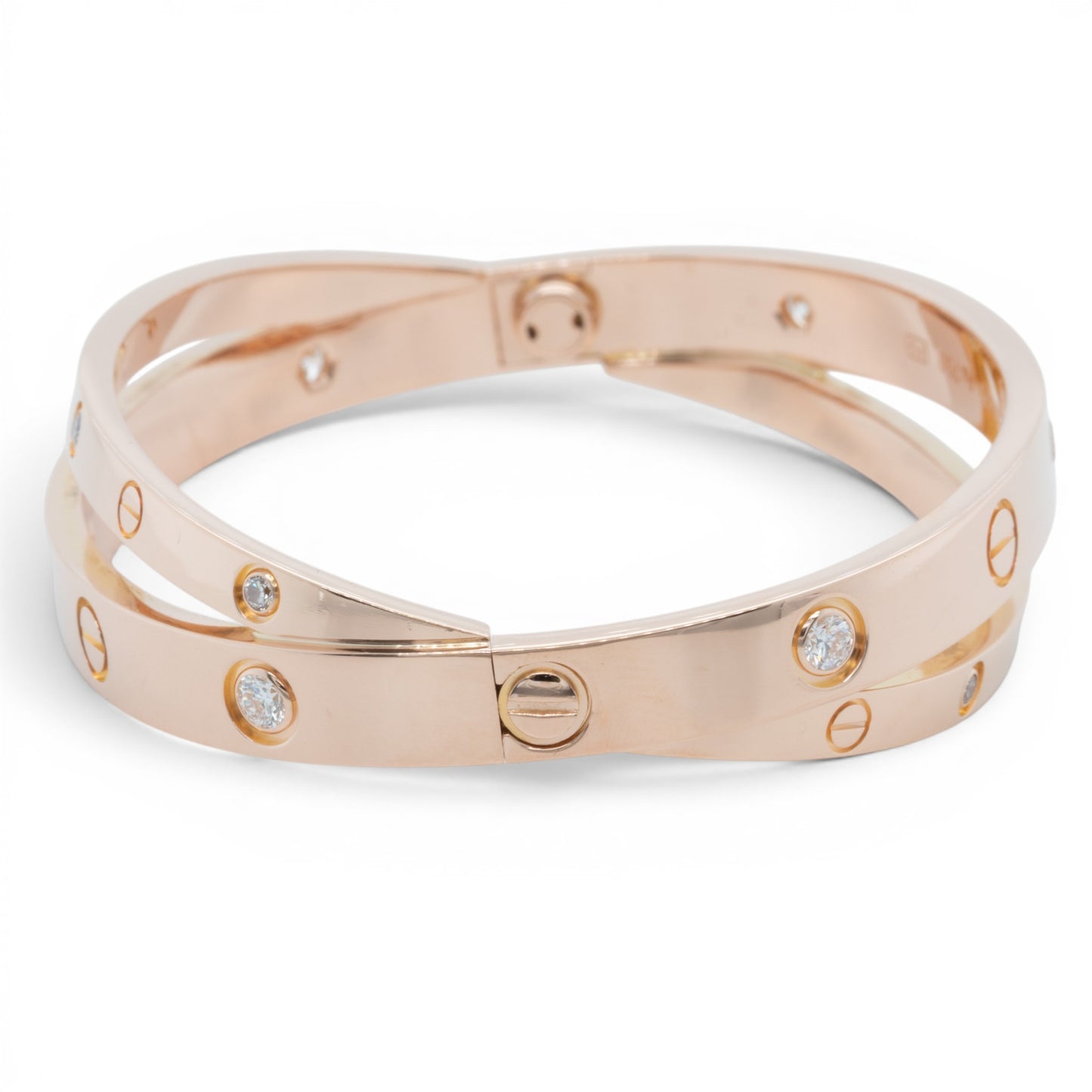 Cartier DOUBLE Love Bracelet 12 DIAMOND 18k Rose Gold Size 16 BAG BOX & RECEIPT