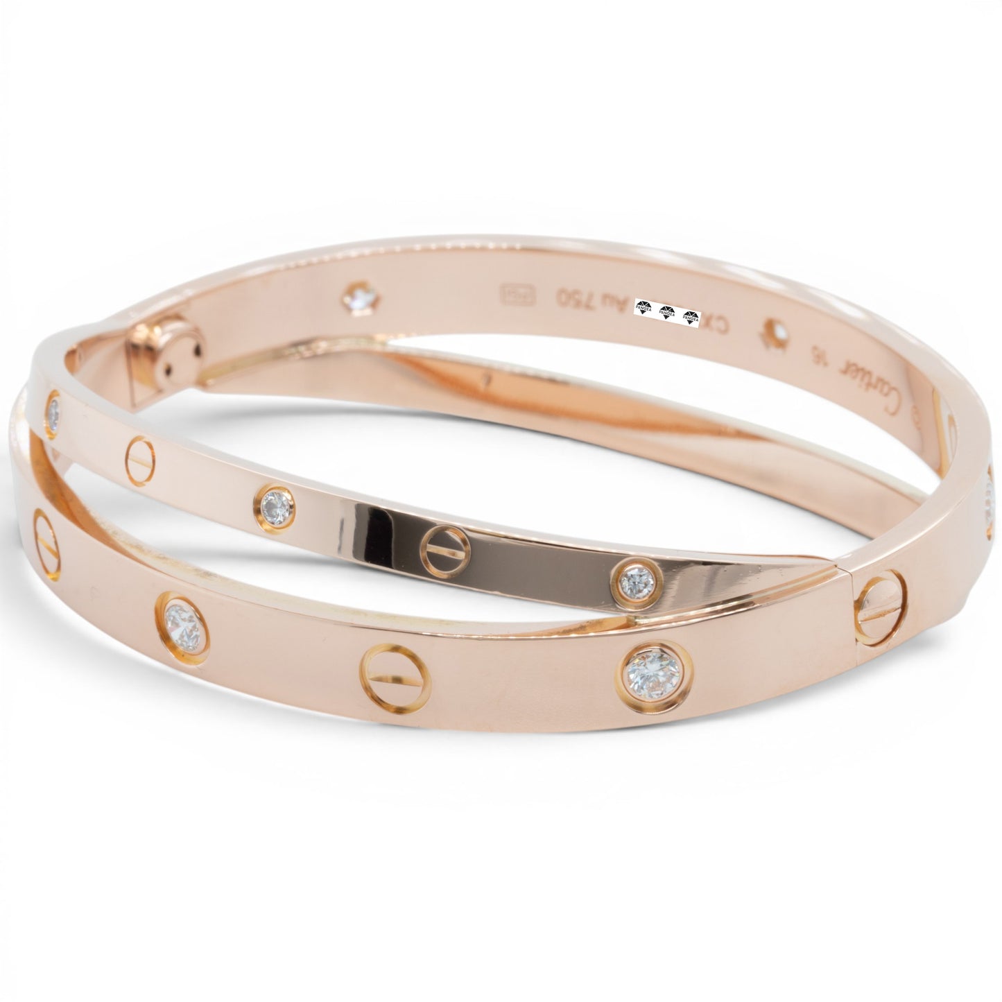 Cartier DOUBLE Love Bracelet 12 DIAMOND 18k Rose Gold Size 16 BAG BOX & RECEIPT