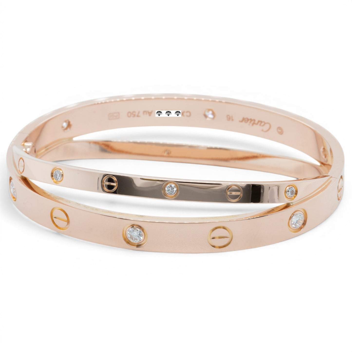 Cartier DOUBLE Love Bracelet 12 DIAMOND 18k Rose Gold Size 16 BAG BOX & RECEIPT