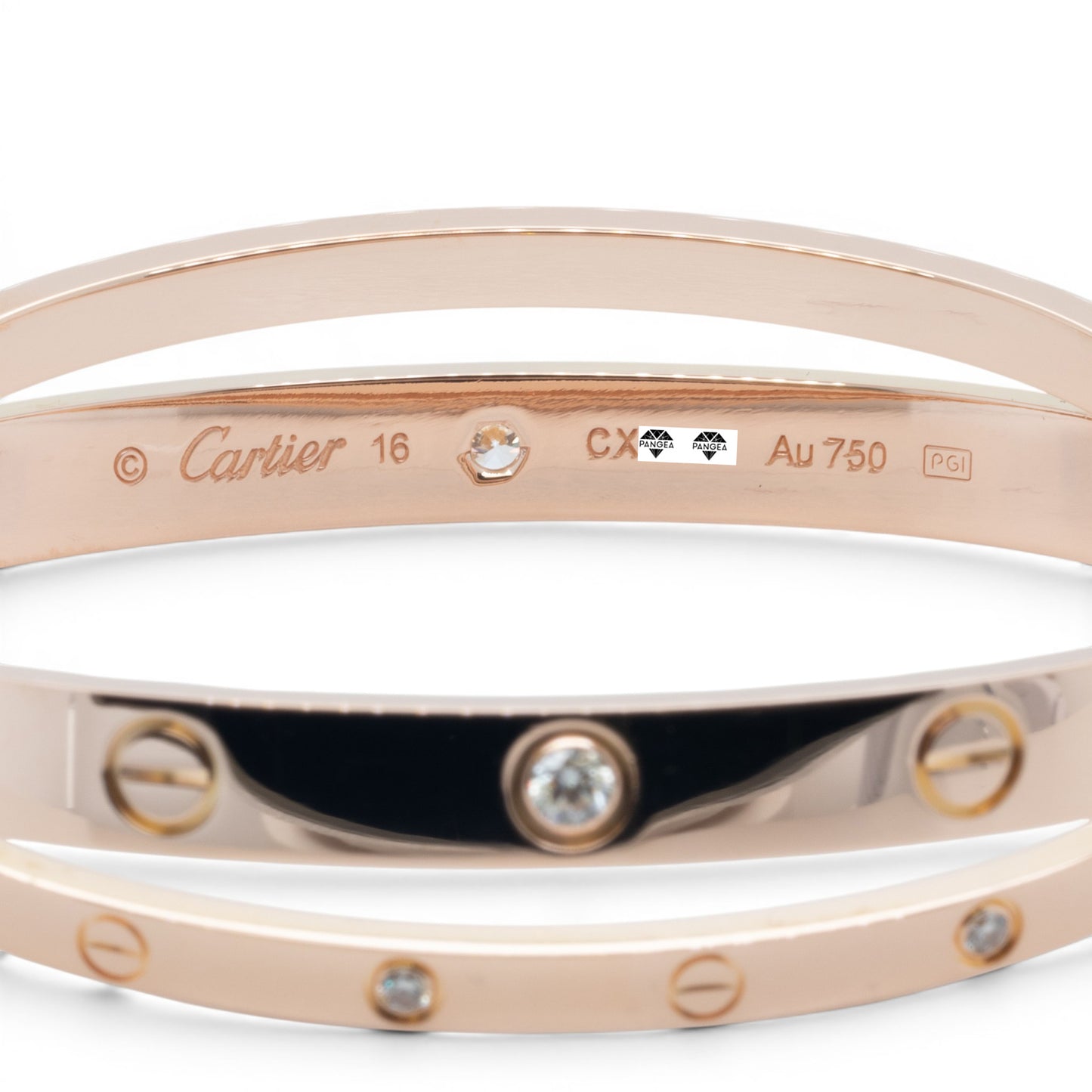 Cartier DOUBLE Love Bracelet 12 DIAMOND 18k Rose Gold Size 16 BAG BOX & RECEIPT