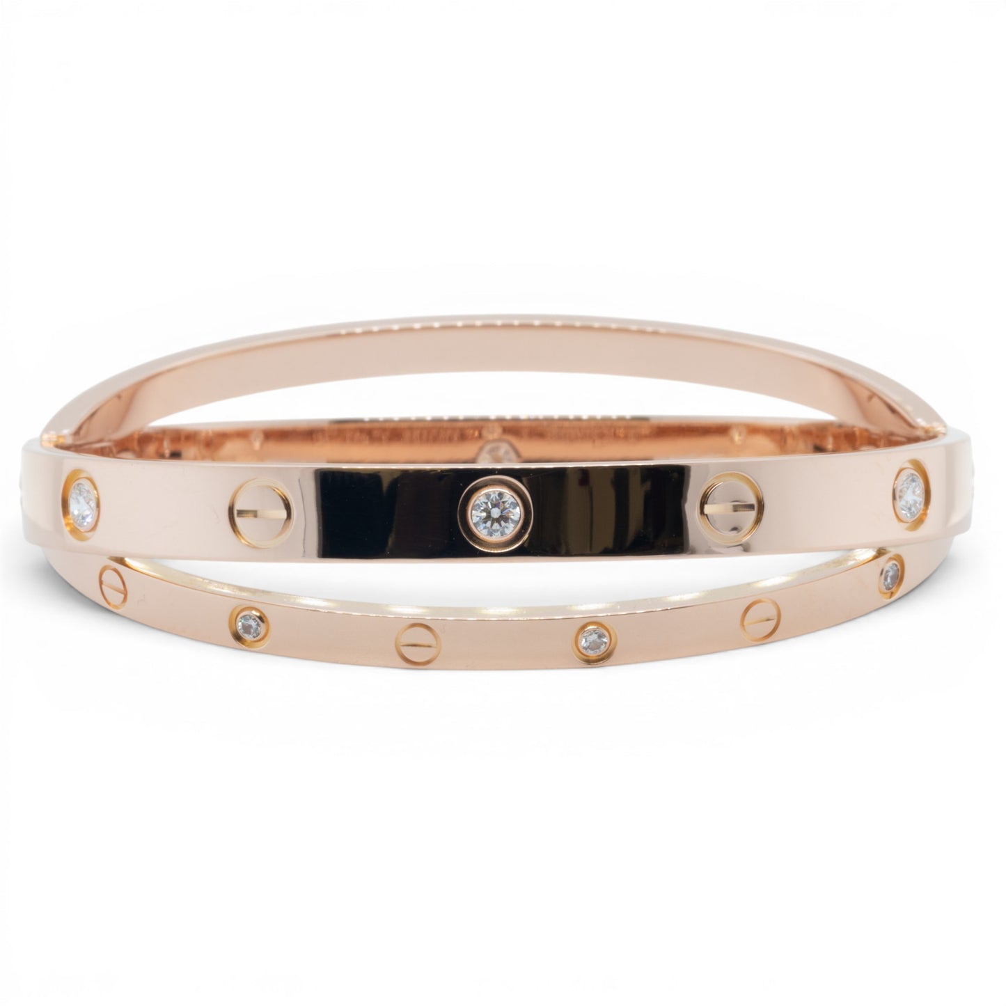 Cartier DOUBLE Love Bracelet 12 DIAMOND 18k Rose Gold Size 16 BAG BOX & RECEIPT