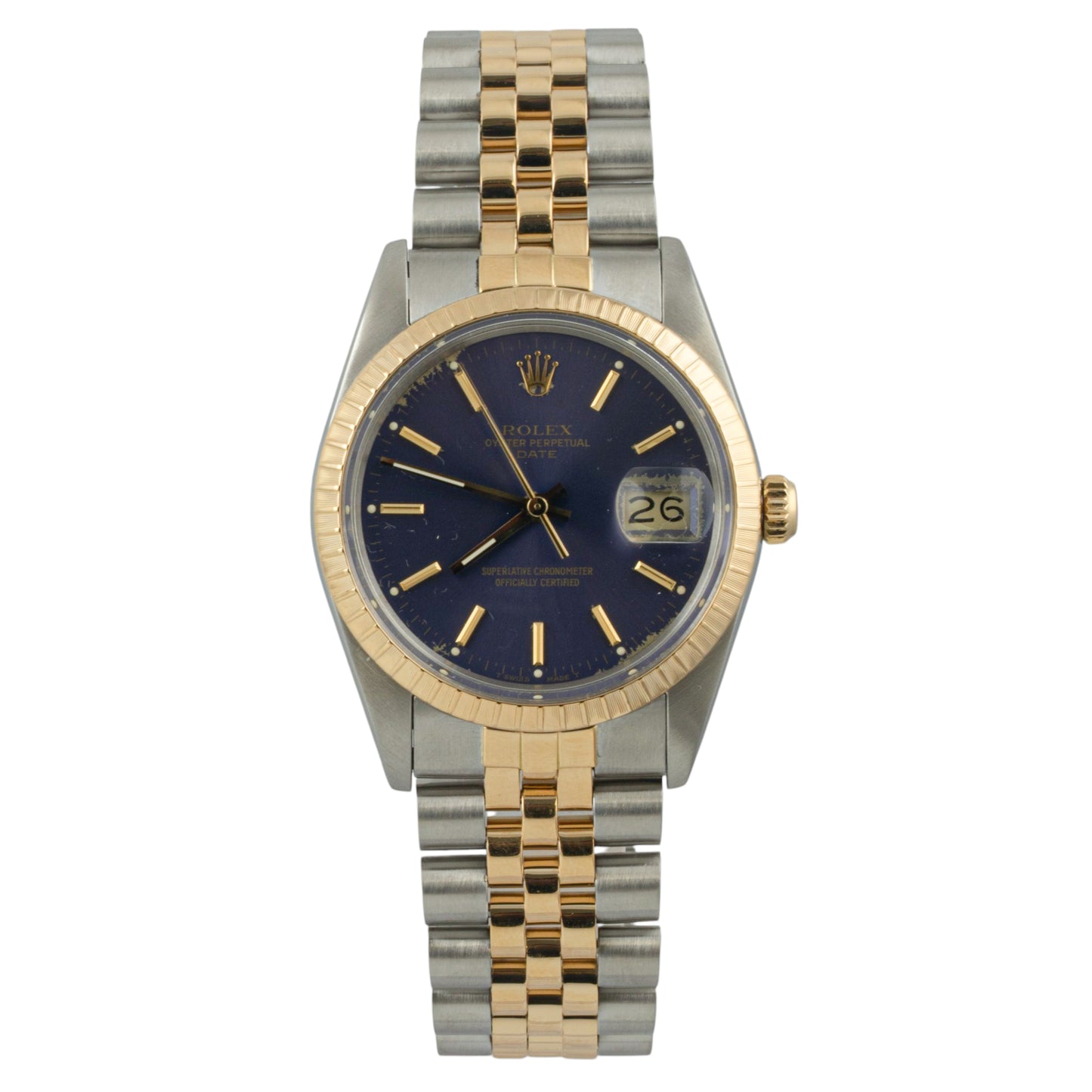 Rolex Oyster Date 15053 Blue Dial 18k Gold & Stainless Steel 34mm Watch w/ BOX