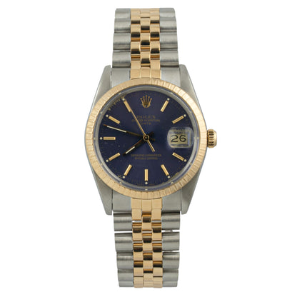 Rolex Oyster Date 15053 Blue Dial 18k Gold & Stainless Steel 34mm Watch w/ BOX