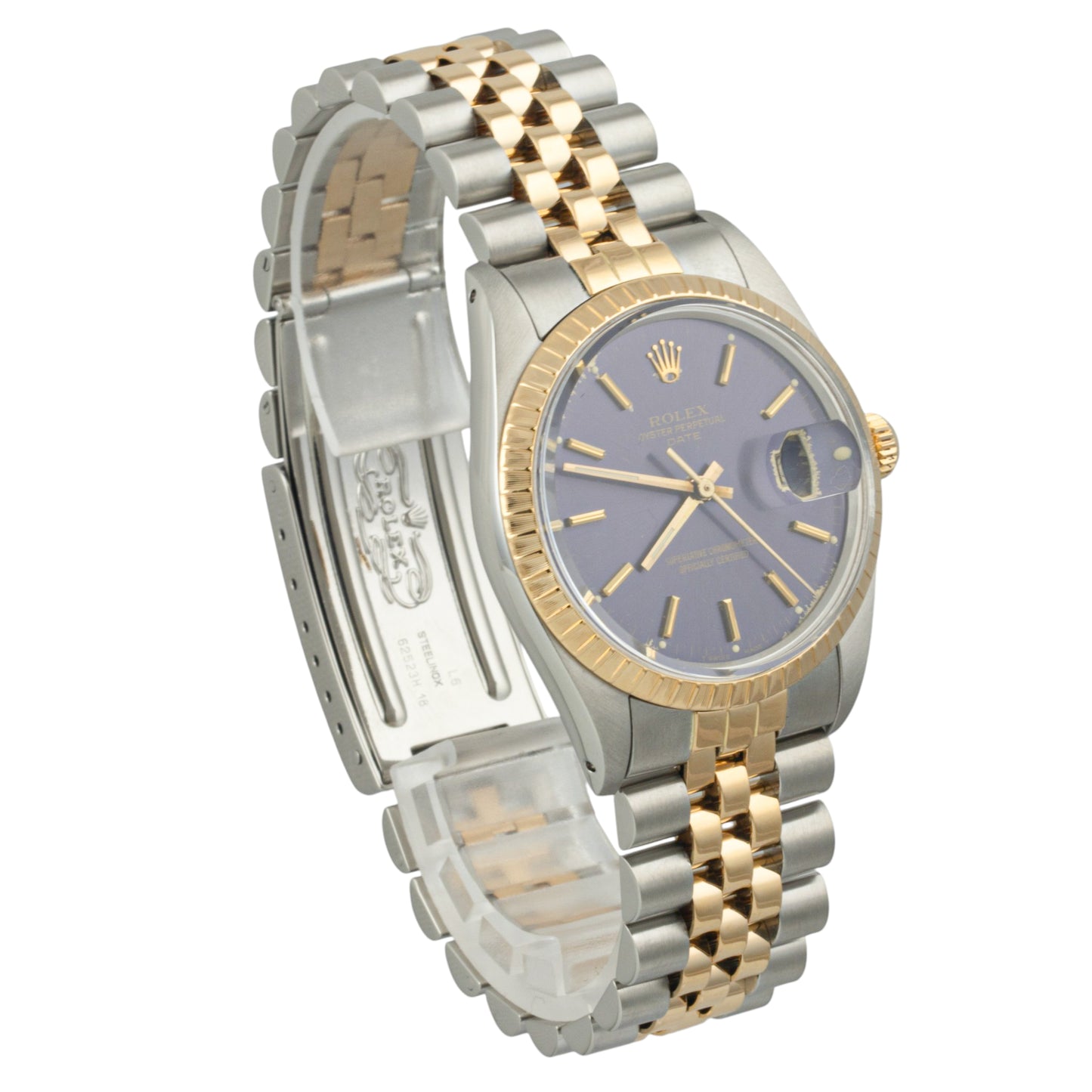 Rolex Oyster Date 15053 Blue Dial 18k Gold & Stainless Steel 34mm Watch w/ BOX