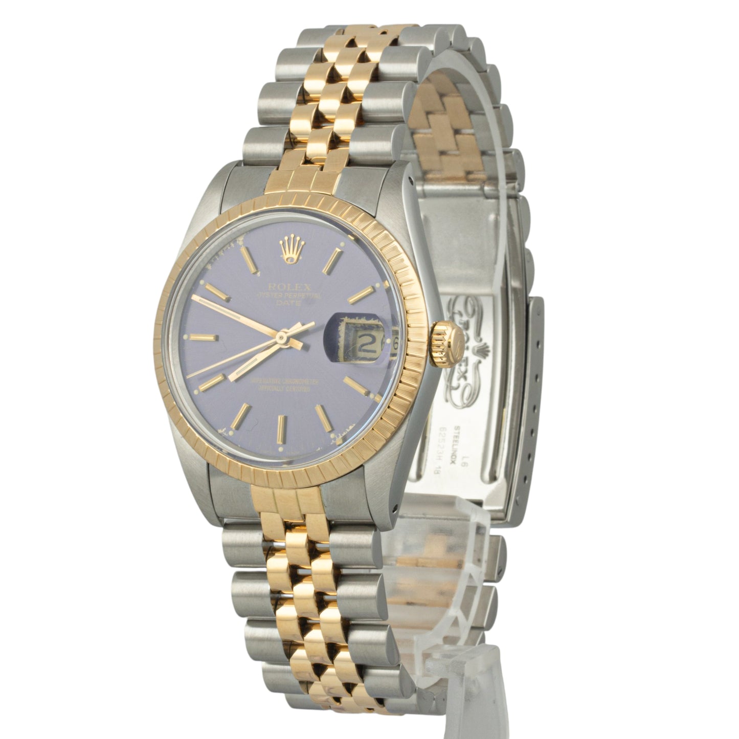 Rolex Oyster Date 15053 Blue Dial 18k Gold & Stainless Steel 34mm Watch w/ BOX