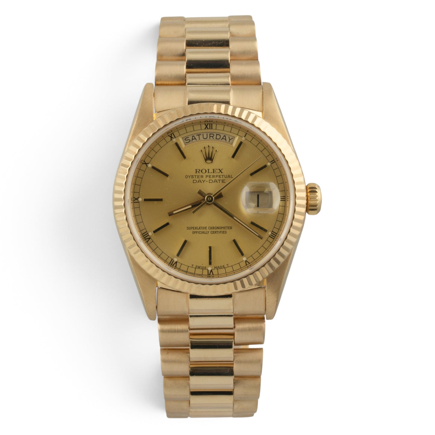 1985 Rolex Day-Date President 18038 Champagne 18k Yellow Gold 36mm Watch w/ BOX