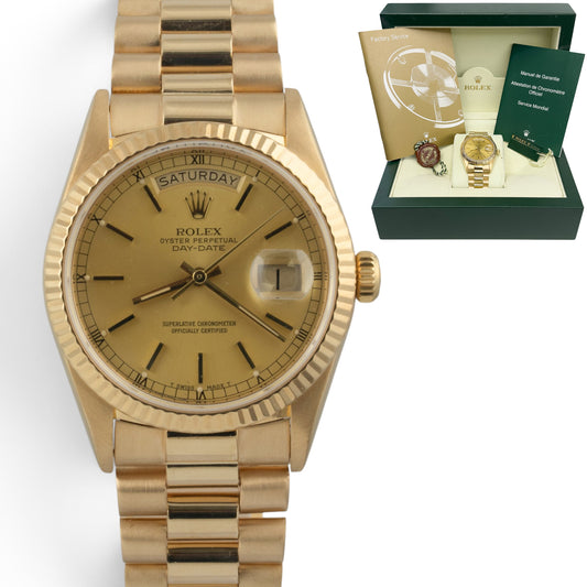 1985 Rolex Day-Date President 18038 Champagne 18k Yellow Gold 36mm Watch w/ BOX