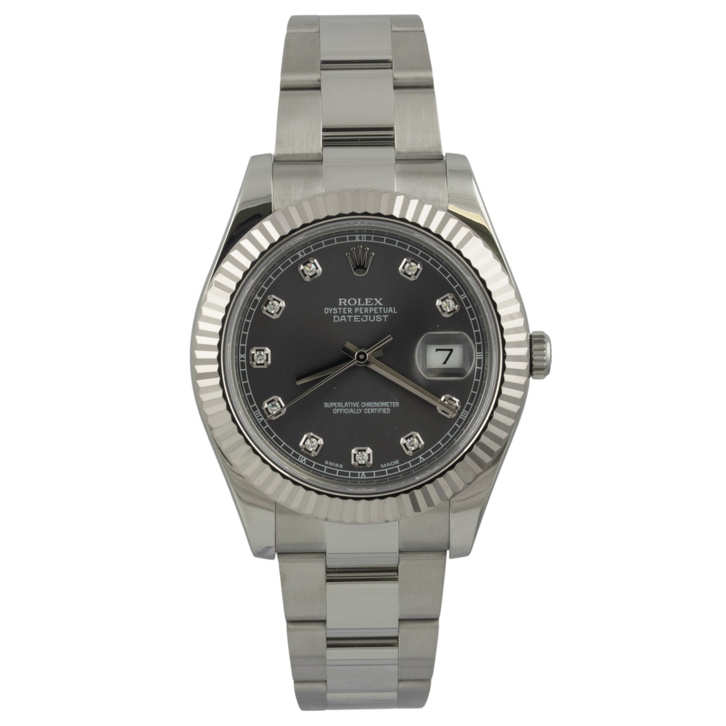 Rolex DateJust Stainless Steel Dark Rhodium Diamond 41mm Watch 116334 BOX PAPERS