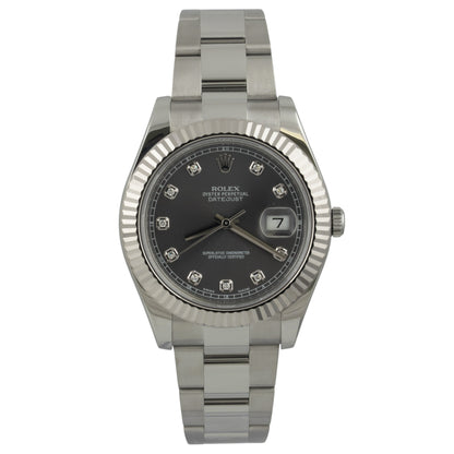 Rolex DateJust Stainless Steel Dark Rhodium Diamond 41mm Watch 116334 BOX PAPERS
