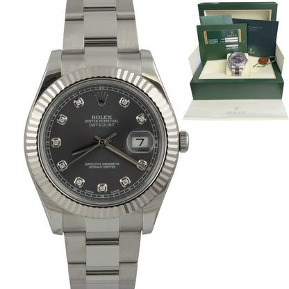 Rolex DateJust Stainless Steel Dark Rhodium Diamond 41mm Watch 116334 BOX PAPERS