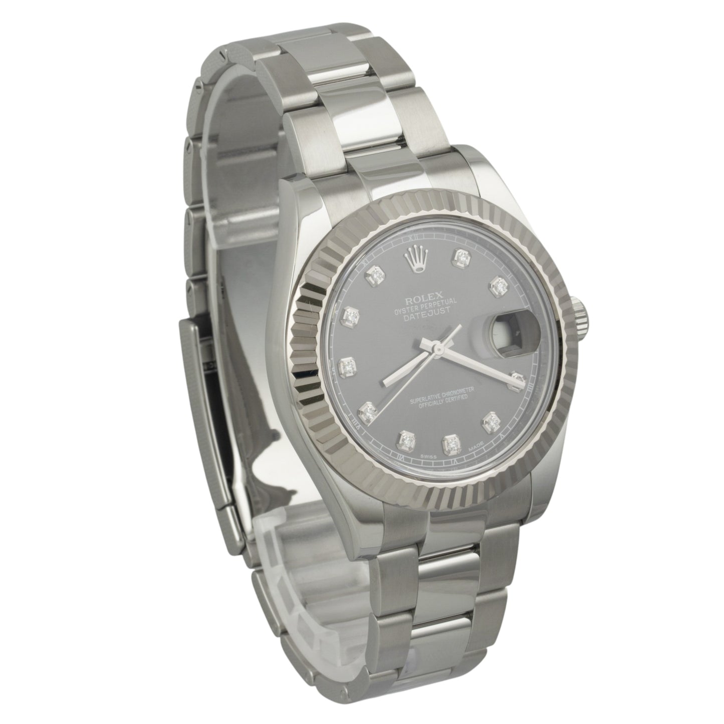 Rolex DateJust Stainless Steel Dark Rhodium Diamond 41mm Watch 116334 BOX PAPERS
